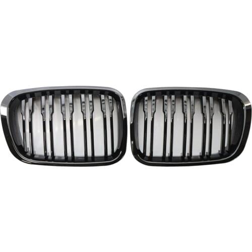 Glossy Black Double Line Front Hood Kidney LH RH Grille Replacement Fits for BMW E46 4 Door 1998-2001 325i 328i