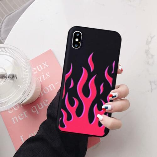 GYKZ Fashion Red Flames Fitted Case For iPhone 7 11 Pro XR X XS MAX 8 6s Plus Fire Pattern Soft Silicone Phone Cover Matte Shell