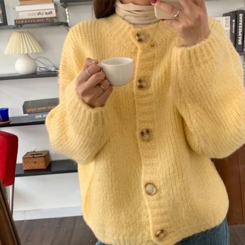 Autumn and Winter Korean cardigan O Neck Solid Color Long-Sleeve Cardigan Sweater Short Loose Full Sweater Knitted Jacket Women