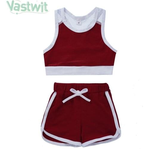 Toddler Active Clothing Suit Children Boy Girl Mesh Patchwork Crop Tops Patchwork Sport Shorts 2Pcs/Set Kids Clothes Sportswear