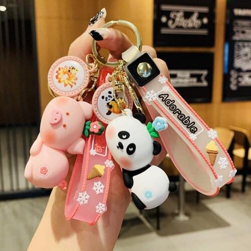 Creative Cartoon Panda Frog Doll Keyring Cute Pig Rabbit Duck Keychain Women Couple Backpack Car Pendant Key Chains Ornaments