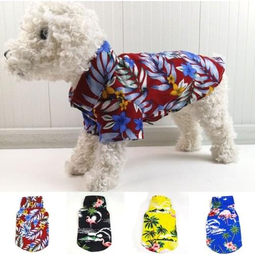 Summer Beach Shirts Dog Clothes For Small Dogs Puppy Pet Pullover Short Sleeve Costume Tropical Plants Printed Dog Outfits Shirt