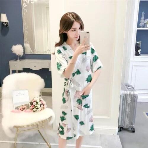 Summer Sleepwear Women Sexy Print Homewear Big Size Full Sleeve Robe Nightdress Clothes Fashion Cartoon kimono Pjs