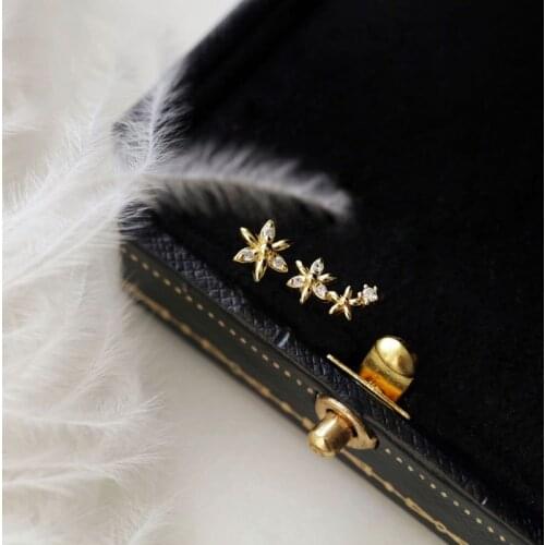 Cute Female Small Flower Stud Earrings Crystal Zircon Stone Wedding Earrings Real 925 Sterling Silver Gold Earrings For Women