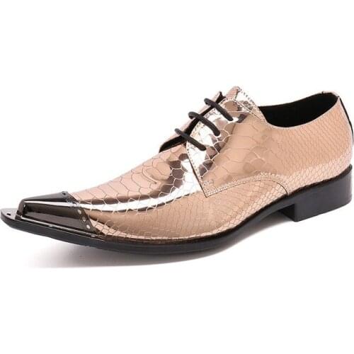 British Style Mens Shoes Fashion Genuine Leather Dress Shoes Men Pointed Metal Tip Oxfords Business & Party Footwear