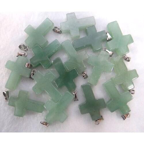 Natural stone Quartz Crystal Turquoises opal tiger eye cross pendants for diy jewelry making necklace Accessories24pcs