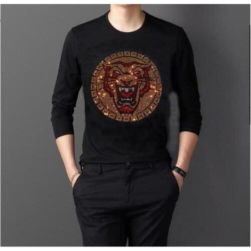 Individualized Tiger Head Shining Diamond Pullover Autumn Comfortable And Casual Classic Simple Custom Long-Sleeved T-Shirt