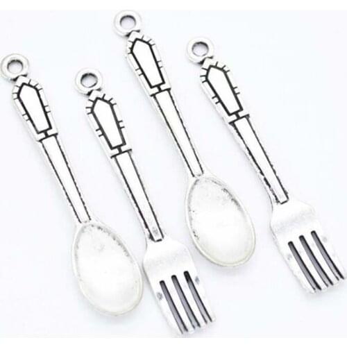 25PCS Antique Silver Color Spoon And Fork Charms Pendant Bracelets Necklace Jewelry Making Accessories