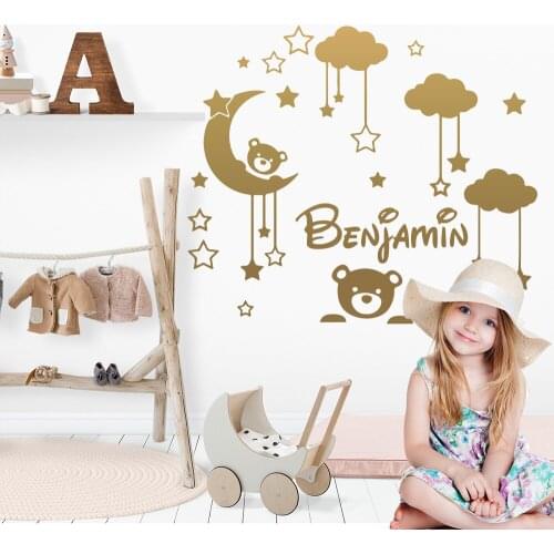 Custom Name Baby Moon Bear Vinyl Wall Sticker Personalized Wall Decals For Kids Rooms Decor Babys Rooms Bedroom Decor Wallpaper