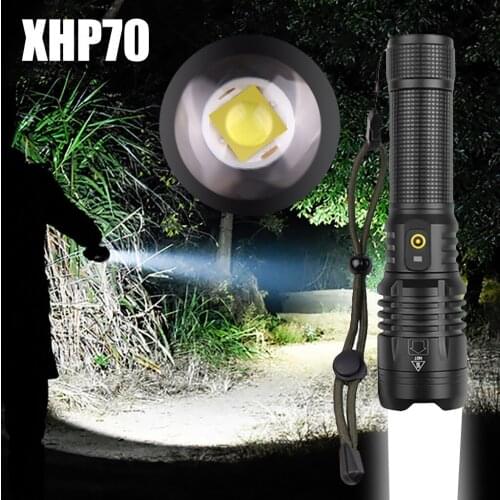 Portable Aluminum alloy flashlight High Lumens XHP70 Super Bright LED USB18650/26650 Rechargeable Zoom camping Flashlight