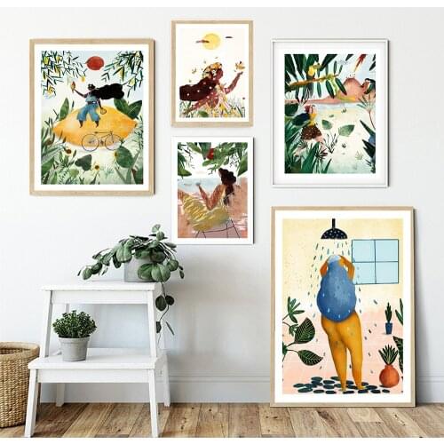 Scandinavian Seaview Canvas Painting Abstract Jungle Explorer Poster Warm Shower Art Prints Florist Bathroom Wall Art Home Decor