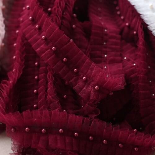 5cm Luxury Tulle White Wine Red Pink 3D Lace Bridal Applique Beads Ruffle Trim Wedding Dress Clothing Sewing Guipure Supplies