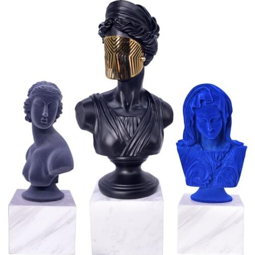 WU CHEN LONG Masked Apollo Blessed Virgin Mary Themis Norns Flocking Bust Statue Figurine Resin Art&Craft Home Decoration R1433