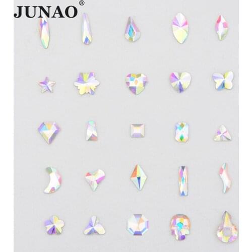 JUNAO 50pcs Mix AB Color Nail Rhinestones Flat Back Glass Crystal Diamond Non Hotfix Strass Gems Fancy Stones for Nails Wedding