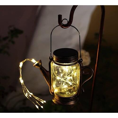 2pcs Waterproof Outdoor Suspend Shower LED Solar Mason Jar Kettle Light Garden Courtyard Park Square Romantic Decorative Light