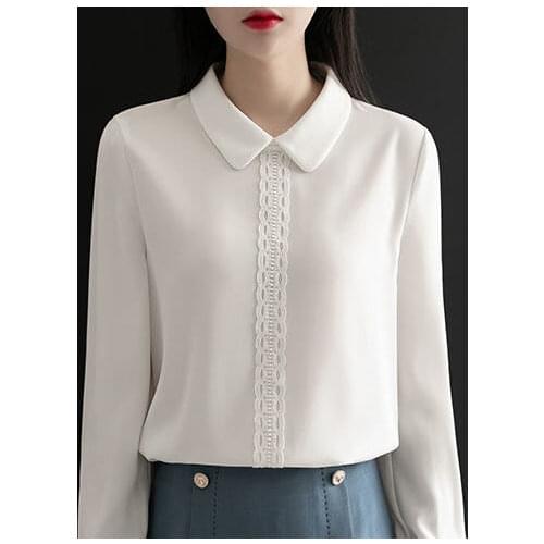 2021 Spring New Fashion Chiffon Shirt Womens Long Sleeve Peter Pan Collar Bottoming Shirt Top