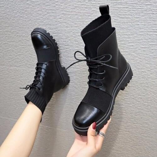 Women Boots Classic PU Shoes Women Autumn Winter Boots Leather Punk Ankle Fur Winter Knitting Chaussures O4-49