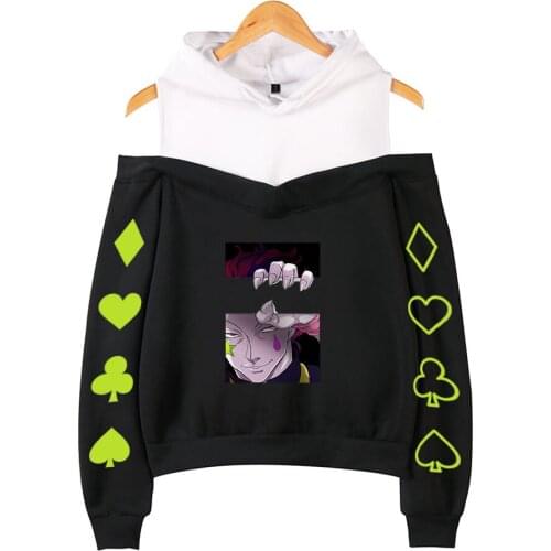 New Harajuku Kawaii Hisoka Sweatshirts Women Long Sleeve Off Shoulder Hoody Hoodies Female Streetwear Fleece Pullover tops