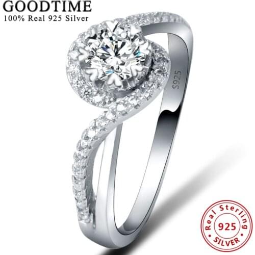 Hot Silver 925 Jewelry Real 100% Pure 925 Sterling Silver Ring Inlay Luxury 1 Carat Zirconia Wedding Rings For Women GTR038