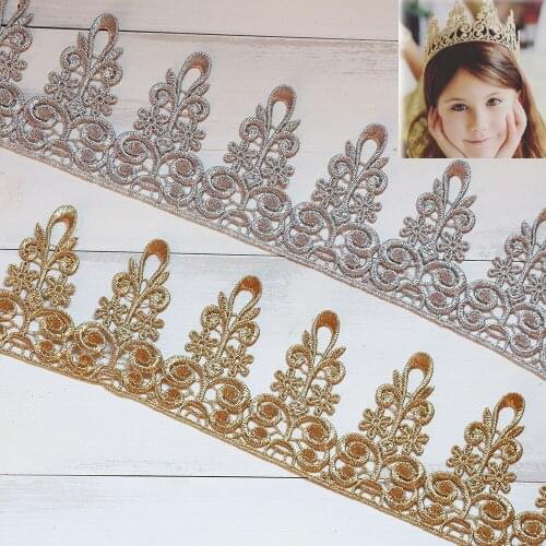1 Yard Silver Gold Girls Crown Lace Trim Ribbon Embroidered Lace Fabric Tulle DIY Crafts Bag Garment Accessories Sewing Applique