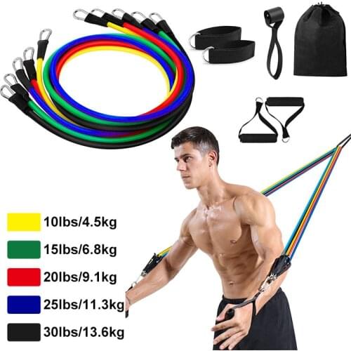 11Pcs/Set Latex Pull Rope Resistance Bands Indoor Portable Fitness Equipment Ankle Strap Exercise Training Expander Elastic Band