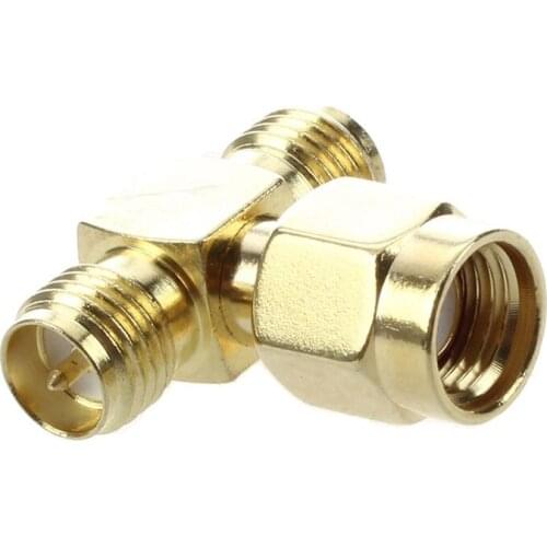 2 Pcs RP SMA Male to Two RP SMA Female Triple T RF Adapter Connector 3 way Splitter
