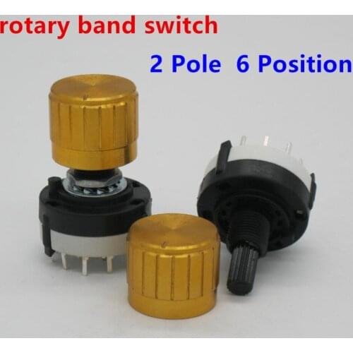 2pcs RS26 2 Pole Position 6 Selectable Band Rotary Channel Selector Switch Single Deck Rotary Switch Band Selector+2pcs knob