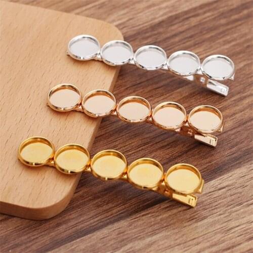 5pcs Metal Alligator Hair Clips Jewelry Settings Cabochon Base Blank Bezel Trays for 12mm Cabochon Cameo DIY Hairpins