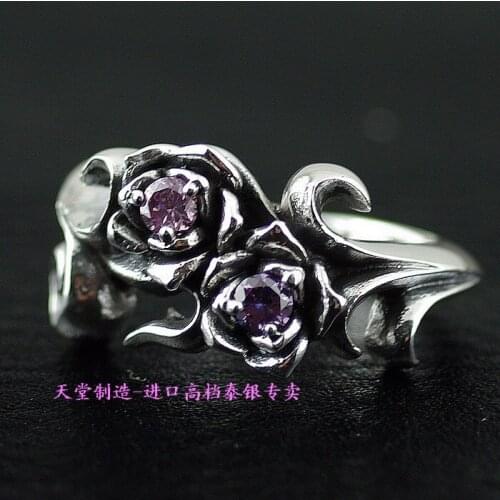 925 pure silver, Silver Purple double Zircon imports rose ring