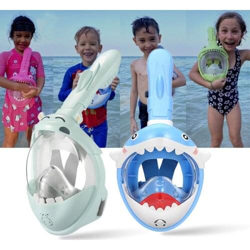Kids Full Face Snorkel Diving Mask Swimming Mask 180 Degree Wide View Anti-Fog Anti-Leak Cartoon Animals Diving Equipment