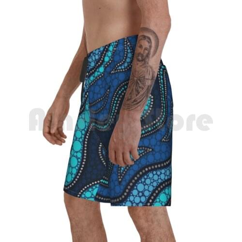 Dot Art Aboriginal Australian Inspired #3 Beach Shorts Men Beach Pants Swim Trunks Dot Art Pinart Dot Painting Blue