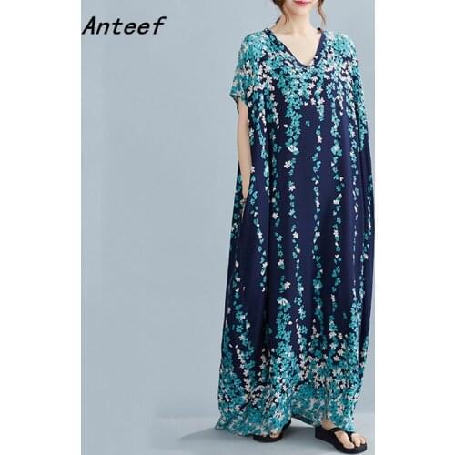Cotton satin vintage floral dresses for women casual loose maxi long woman sun summer beach dress elegant clothes 2021