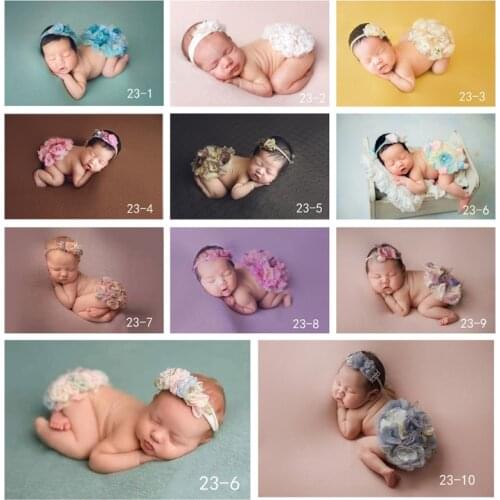 J60B 2 Pcs Newborn Photography Props Baby Hair Band Round Flower Cushion Set Headband Costume Kit for Infants Photo Shooting