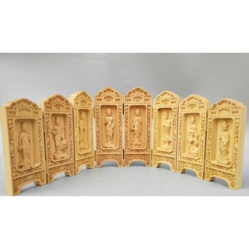 Chinese Wood Carving Eight Guanyin Bodhisattva Buddha Statue