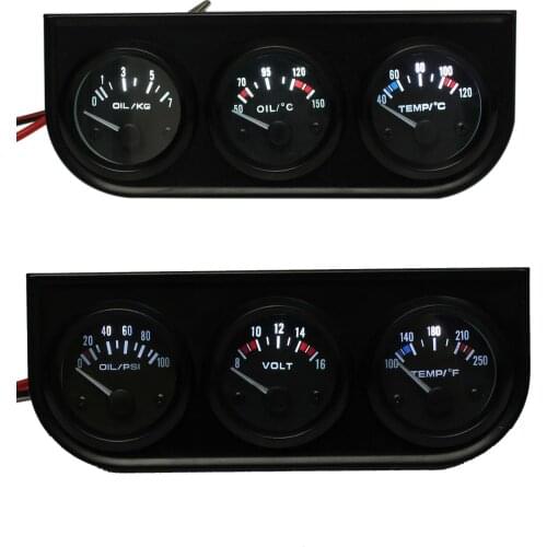 3 Car Pointer Gauge Kit - Oil Temp / Water Temp / Oil Pressure - 2" 52MM LED Light