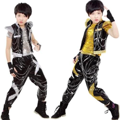3-piece set Boys Sequined Ballroom Jazz Hip Hop Dance Costumes Kid Performance dance Clothes Tops Shirt Dance Stage Wear Outfits