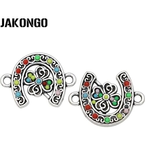 10PCS Sliver Plated Crystal Clover Horseshoe Connectors for Jewelry Making Bracelet Findings Accessories DIY 15x20mm