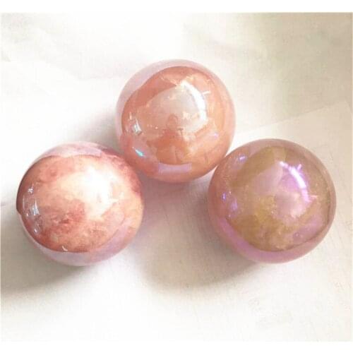 Aura Rose Quartz Ball Hand Carved Sphere Crystals Healing Stones For Home Decoration
