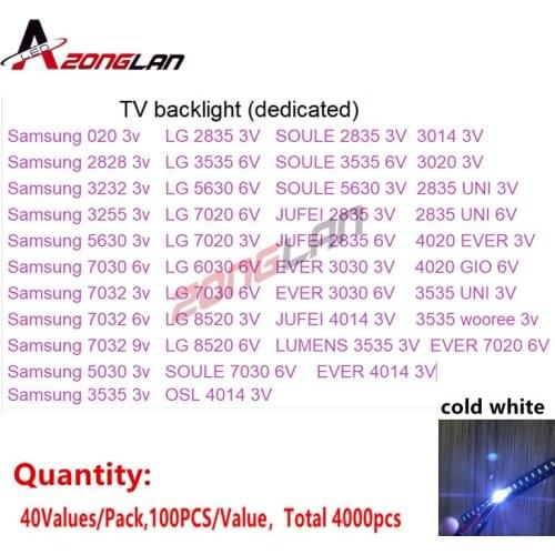 LG 4000PCS SAMSUNG SEOUL 1W-2W 3V6V 2835/3030/2828/3535/5630/4020/7020/7030/7032 UNI Cold white For TV Backlight Beads 40*100