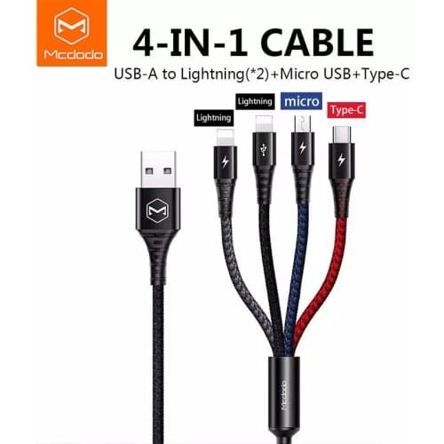 MCDODO 3 In 1/4 In 1 double Lightning Micro Type C Data Cable Fast Charging 2.4A usb Cable for Iphone oppo 2020