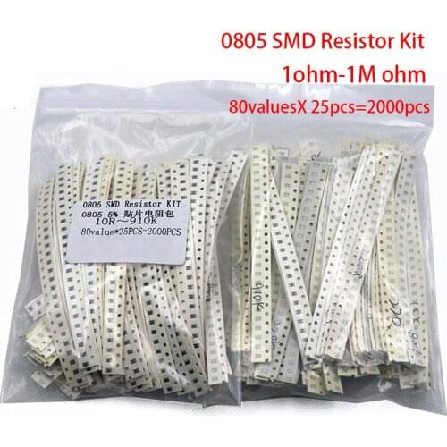 2000pcs 0805 SMD Resistor Kit Assorted Kit 1ohm-1M ohm 5% 80valuesX 25pcs=2000pcs Sample Kit