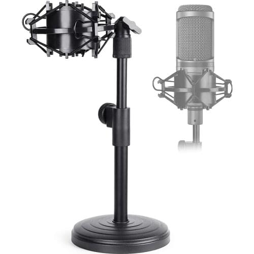 Desktop Microphone Stand, Adjustable Table Mic Stand with Mic Shock Mount for AT2020 AT2020USB+ AT2035 ATR2500 Co