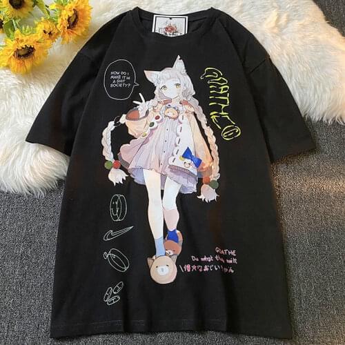 2021 Summer New Style Anime Womens T-shirt Harajuku Kawaii Japanese Streetwear Short Sleeve Tees Kpop Clothes 90s Aesthetic
