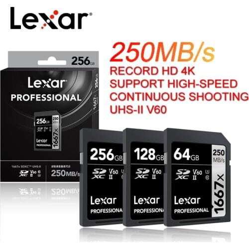 Original Lexar Memory Card 1667X SD Card V60 250MB/s 64GB 128GB 256GB UHS-II U3 Flash Memory Card For 3D 4K Digital Camera