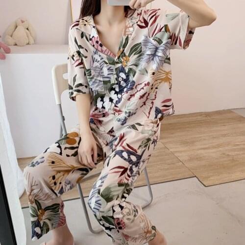 Short-sleeved Pajamas Set Women 2020 Spring And Summer 2 Piece Set Women Hot-selling Home Service Printing Clothes Pyjamas Women