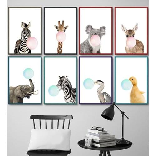 Giraffe Zebra Animal White Coated Paper Poster Balloon Print Wall Art Canvas Painting Picture Living Room Decoration