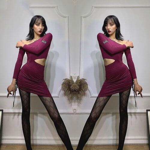 Female Latin Dance Performance Dress Black/Rose Red Color Sexy Leak Waist Prom Tango Outfit Standard Dance Wear Show Dress BI936