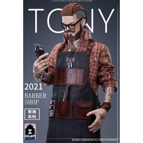 Pre-sale 1/6 JC-001 First Round Oil head Barber Tony with Hair transplant head Movable body Clothes