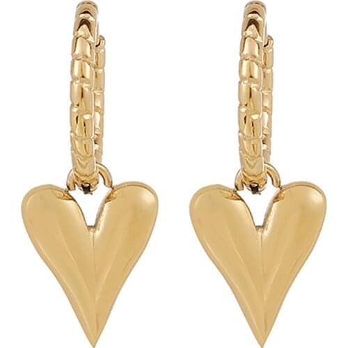 ZHINI Simple Charming Heart Dangle Drop Earrings for Women Boho Retro Gold Color Statement Earring Wedding Fashion Jewelry Gift