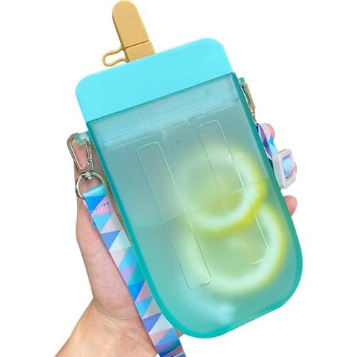 300 ML Water Bottle Translucent Cup With Straw And Shoulder Strap For Men And Women Blue / Pink / Purple / Yellow